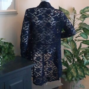 STUNNING! Navy Lace "High-Low Tunic" Jacket by Frank Lyman Design - Sz. 8